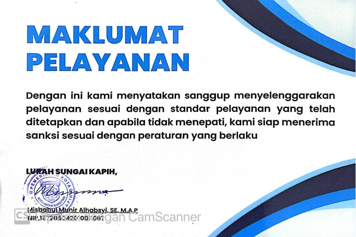 MAKLUMAT PELAYANAN KELURAHAN SUNGAI KAPIH
