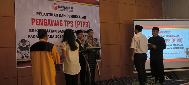 Pelantikan dan pembekalan pengawas TPS (PTPS) se kecamatan samarinda seberang di hotel puri senyiur oleh Bawaslu