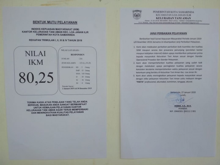 NILAI SKM, JANJI PERBAIKAN PELAYANAN DAN RENCANA AKSI TAHUN 2019