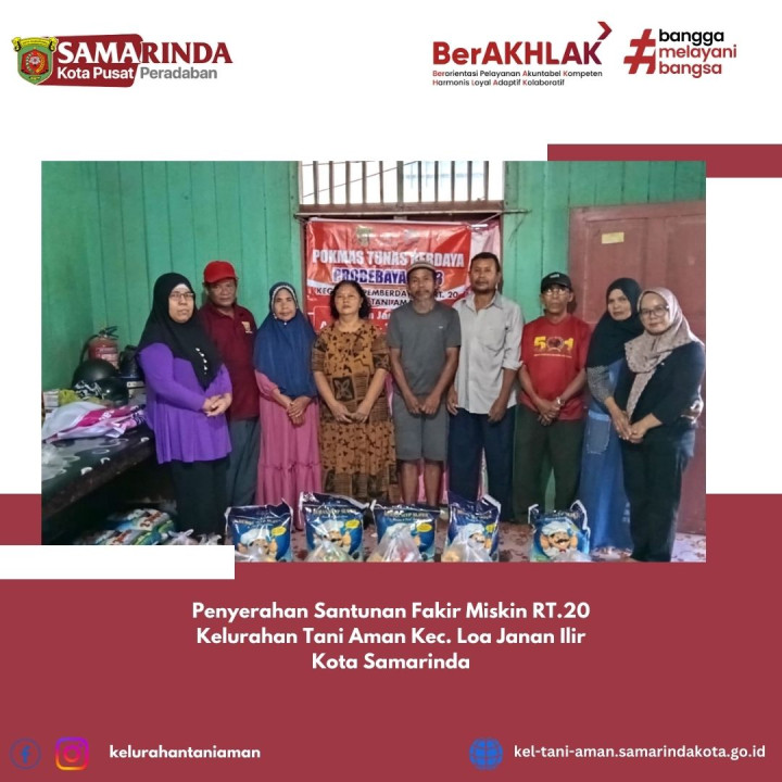 Penyerahan Santunan Fakir Miskin RT.20 Kel.Tani Aman TH.2023