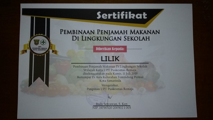 Daftar Peserta Pembinaan Penjamah Makanan di Kelurahan Temindung Permai tahun 2019