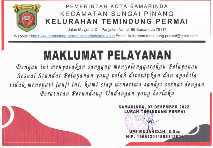 Maklumat Pelayanan Kel TP Tahun 2024