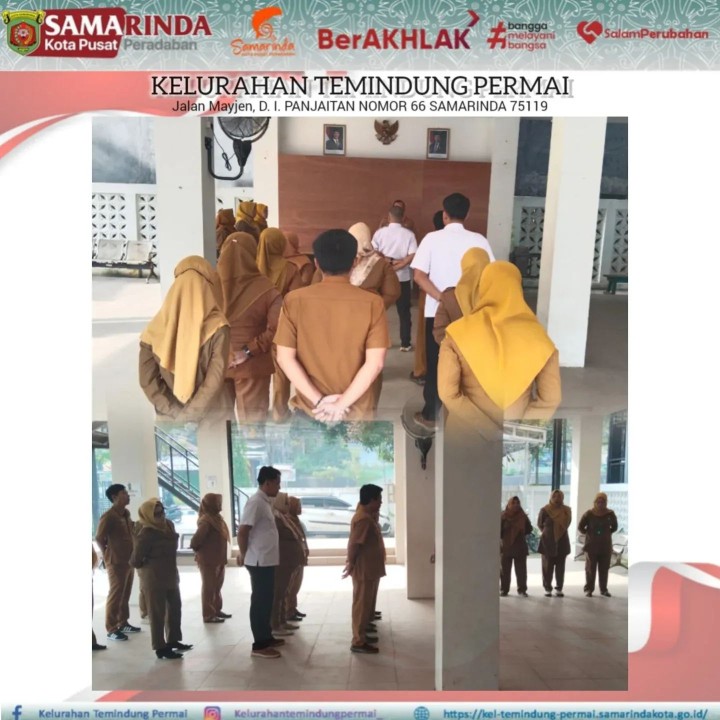 Apel pagi di Aula Kelurahan Temindung Permai dipimpin langsung oleh Lurah Temindung Permai RIZKI MANDALA PUTRA, SH