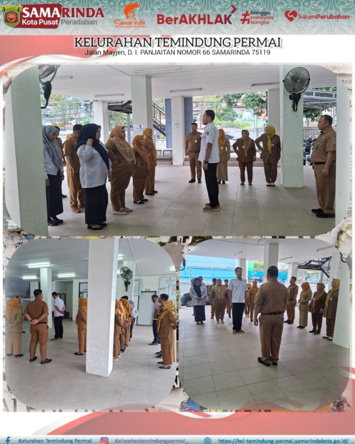 Apel pagi senin 15 Desember 2025, dipimpin oleh lurah temindung permai Rizki Mandala Putra, S.H