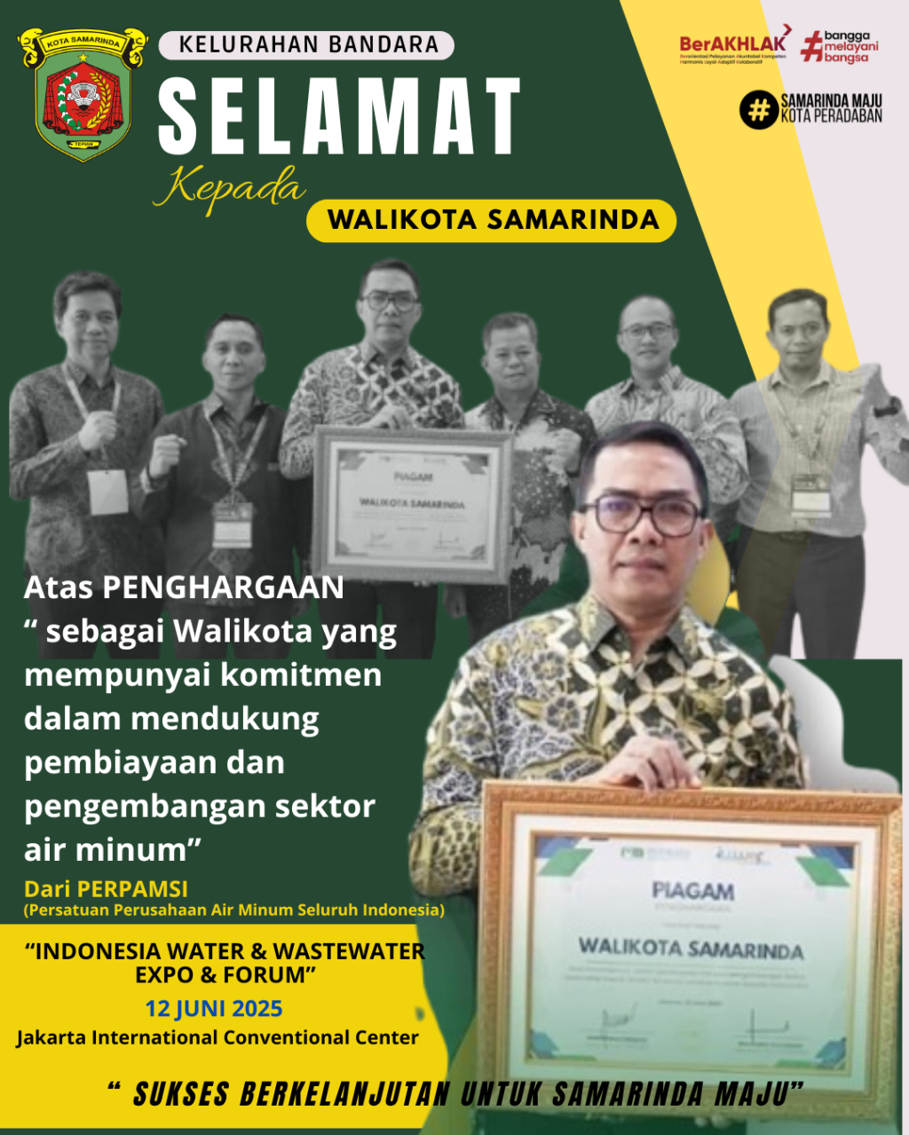 WALIKOTA SAMARINDA RAIH PENGHARGAAN  DI " INDONESIA WATER & WASTEWATER EXPO & FORUM 2025"