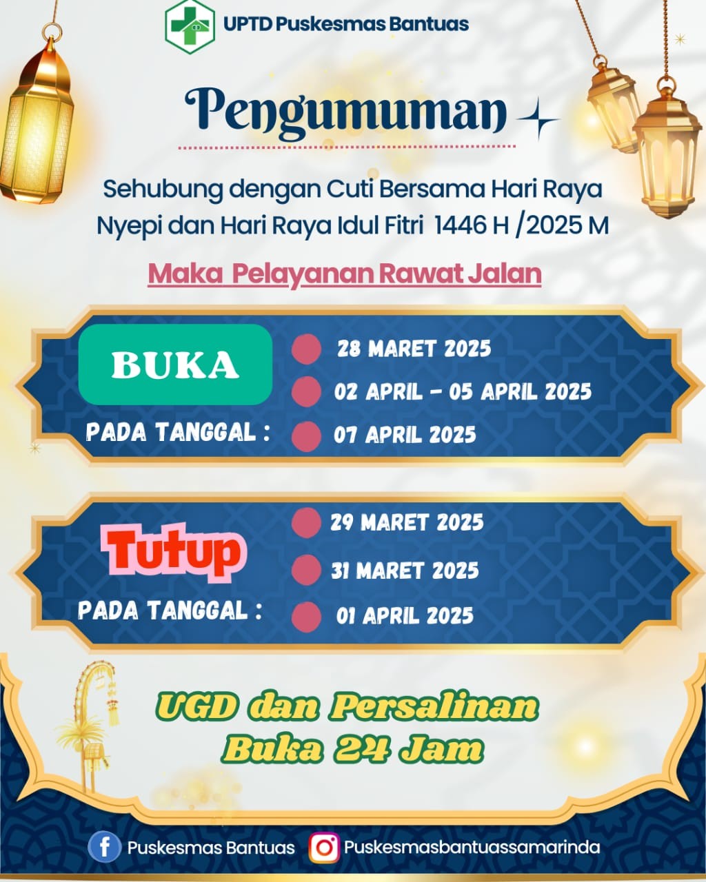 Pengumuman hari Buka Puskesmas Cuti bersama Idul Fitri tahun 2025