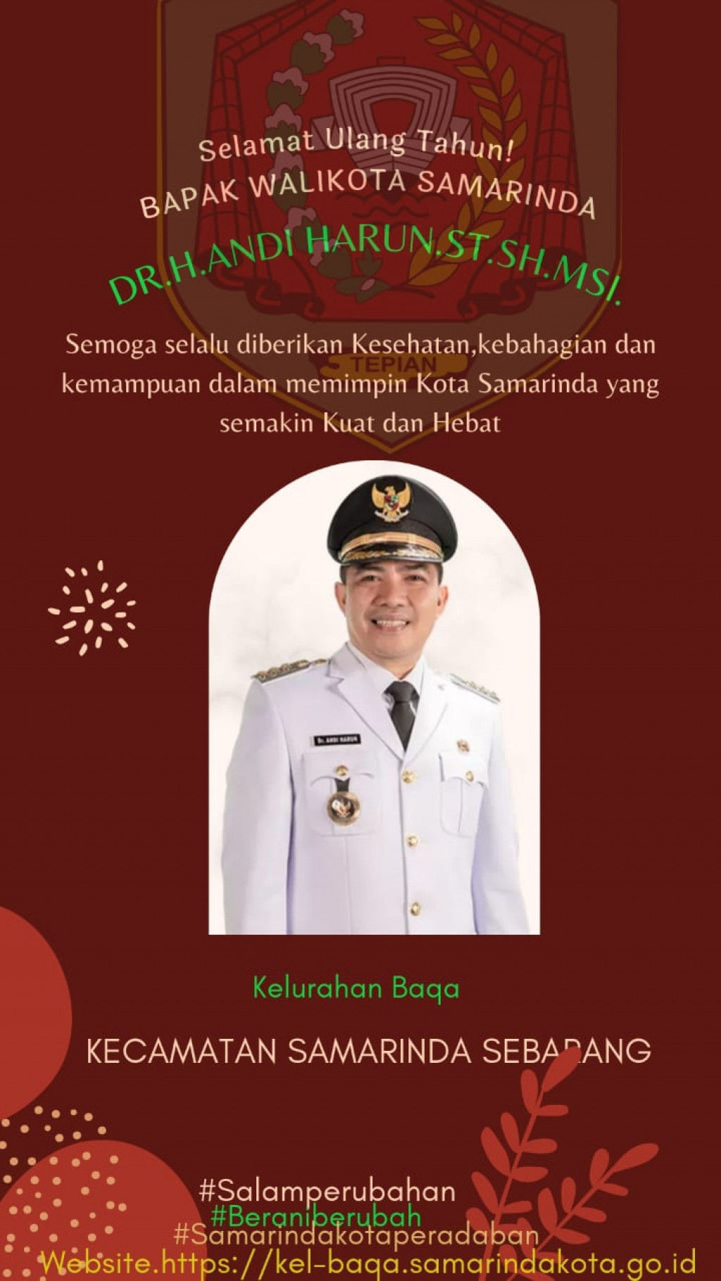 Ucapan Ulang Tahun Bapak Walikota Samarinda DR.H.ANDI HARUN.ST.SH.MSi ke 50 th