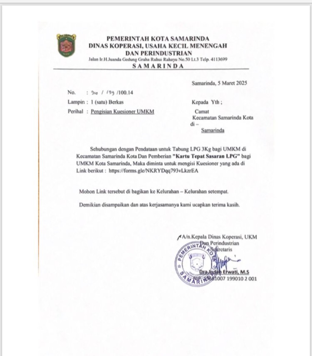 Pendataan dan Pemberian Kartu Tepat Sasaran LPG 3 KG untuk UMKM Kecamatan Samarinda Kota