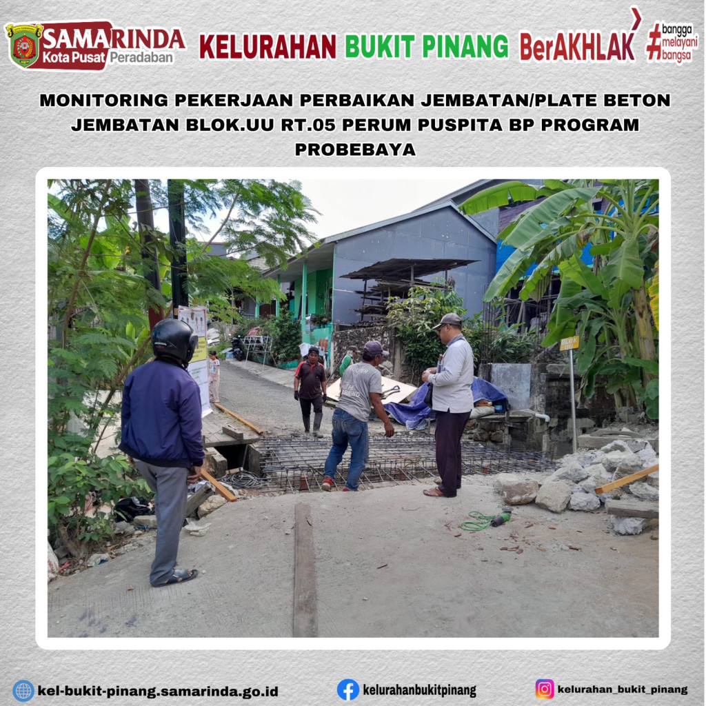 Monitoring Pekerjaan Perbaikan Jembatan/Plate Beton Jembatan (Perum Puspita BP Blok. UU RT.05) Program Probebaya