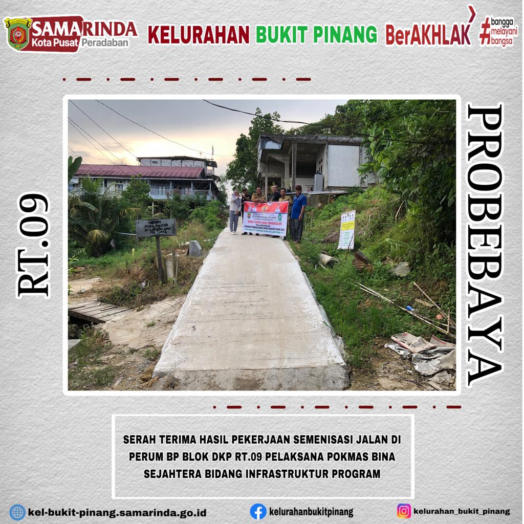Serah Terima hasil Pekerjaan Semenisasi Jalan di RT.09 Program Probebaya