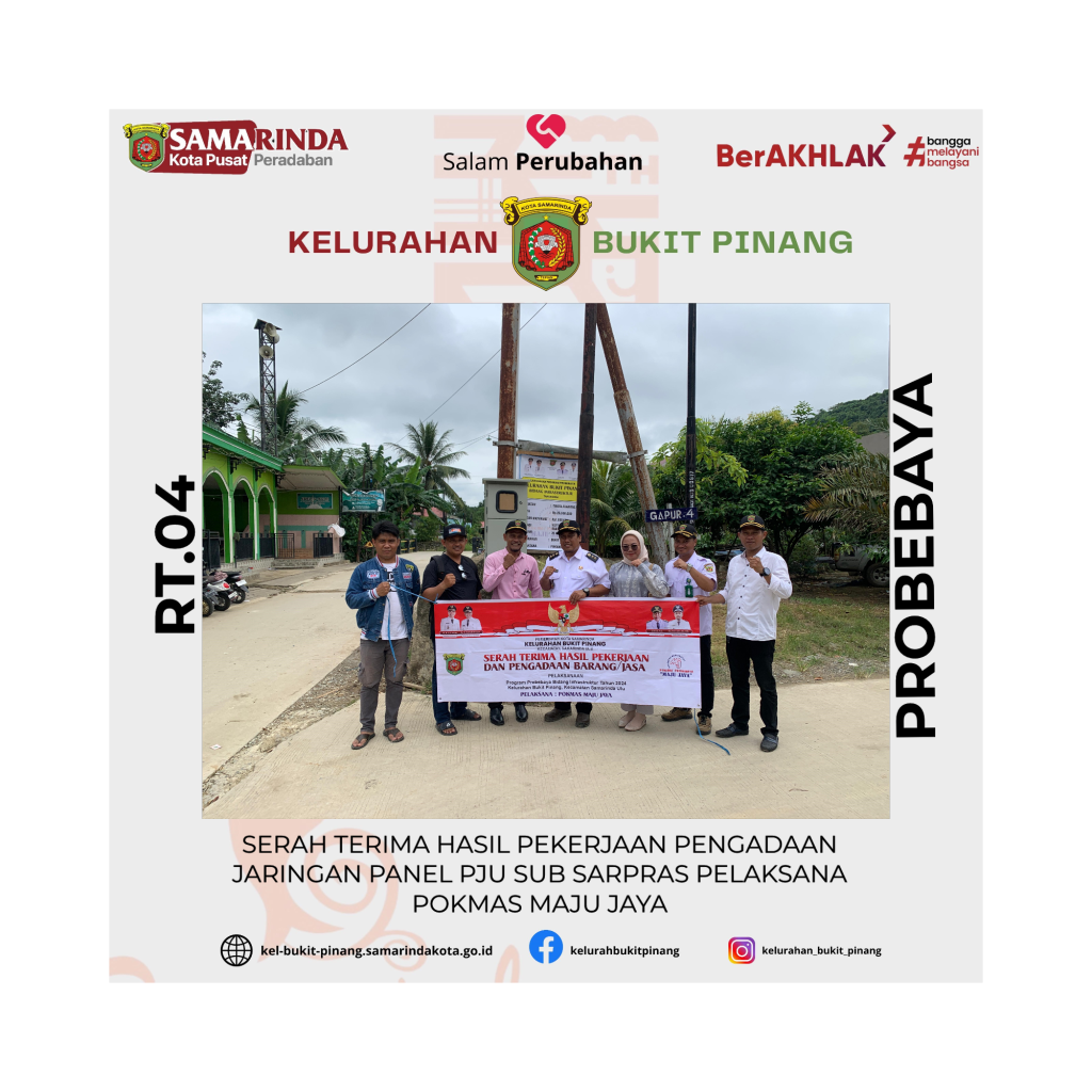 Serah Terima Hasil Pekerjaan Pengadaan Jaringan Panel PJU Sub Sarpras Pelaksana Pokmas Maju jaya