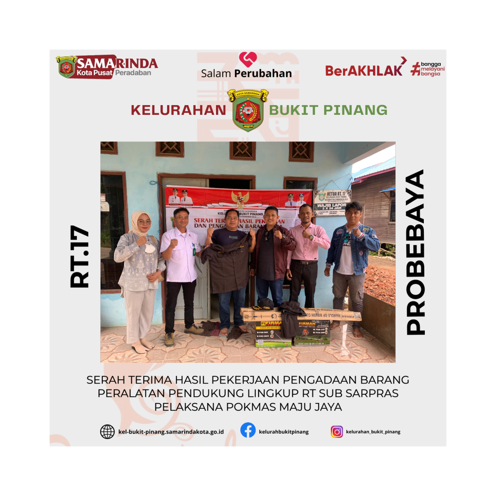 Serah Terima Hasil Pekerjaan Peralatan Pendukung Lingkup RT Sub Sarpras Pelaksana Pokmas Maju Jaya