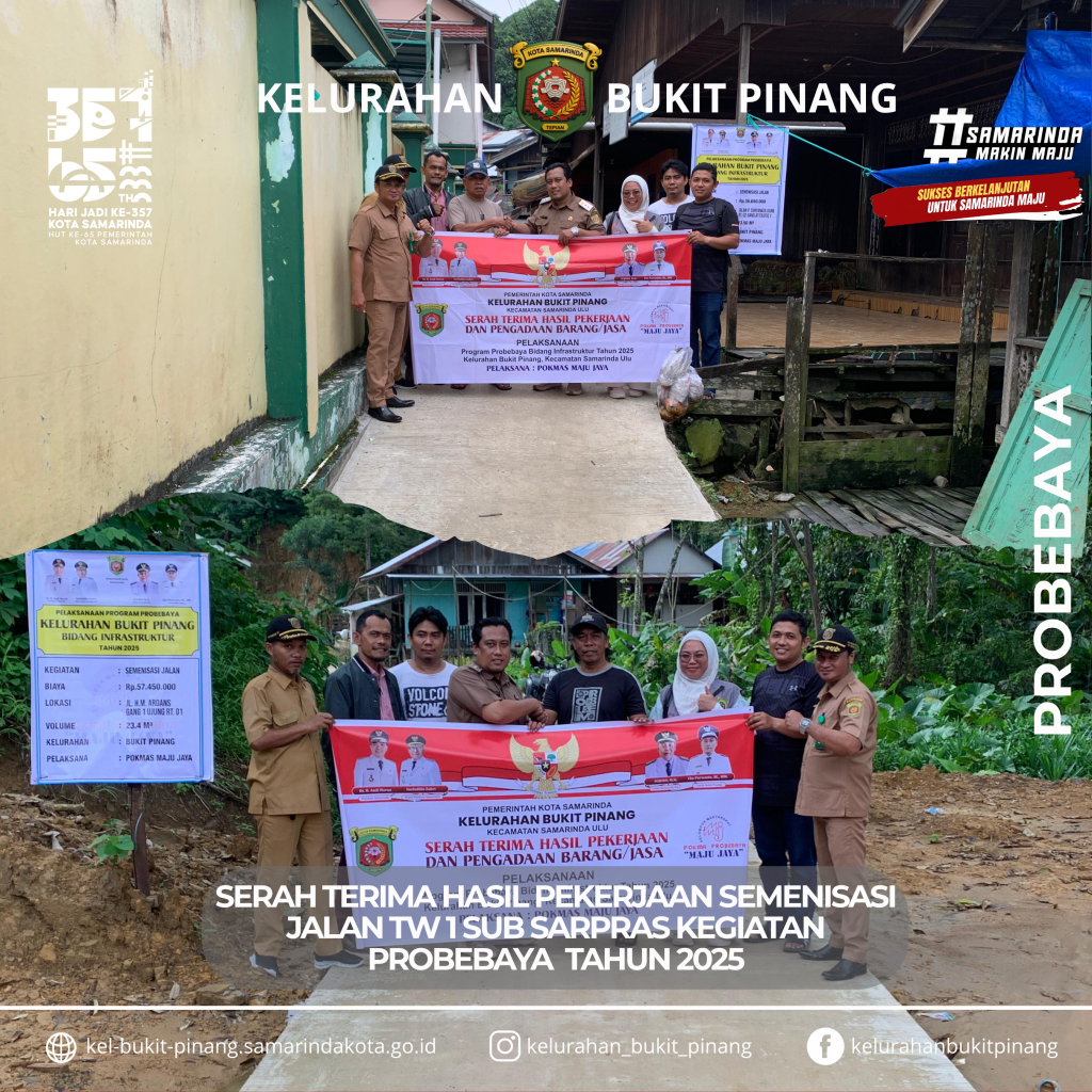 Serah Terima Hasil Pekerjaan Semenisasi Jalan RT.01 dan RT.02 Pelaksana Pokmas Maju Jaya kegiatan Probebaya Tahun 2025