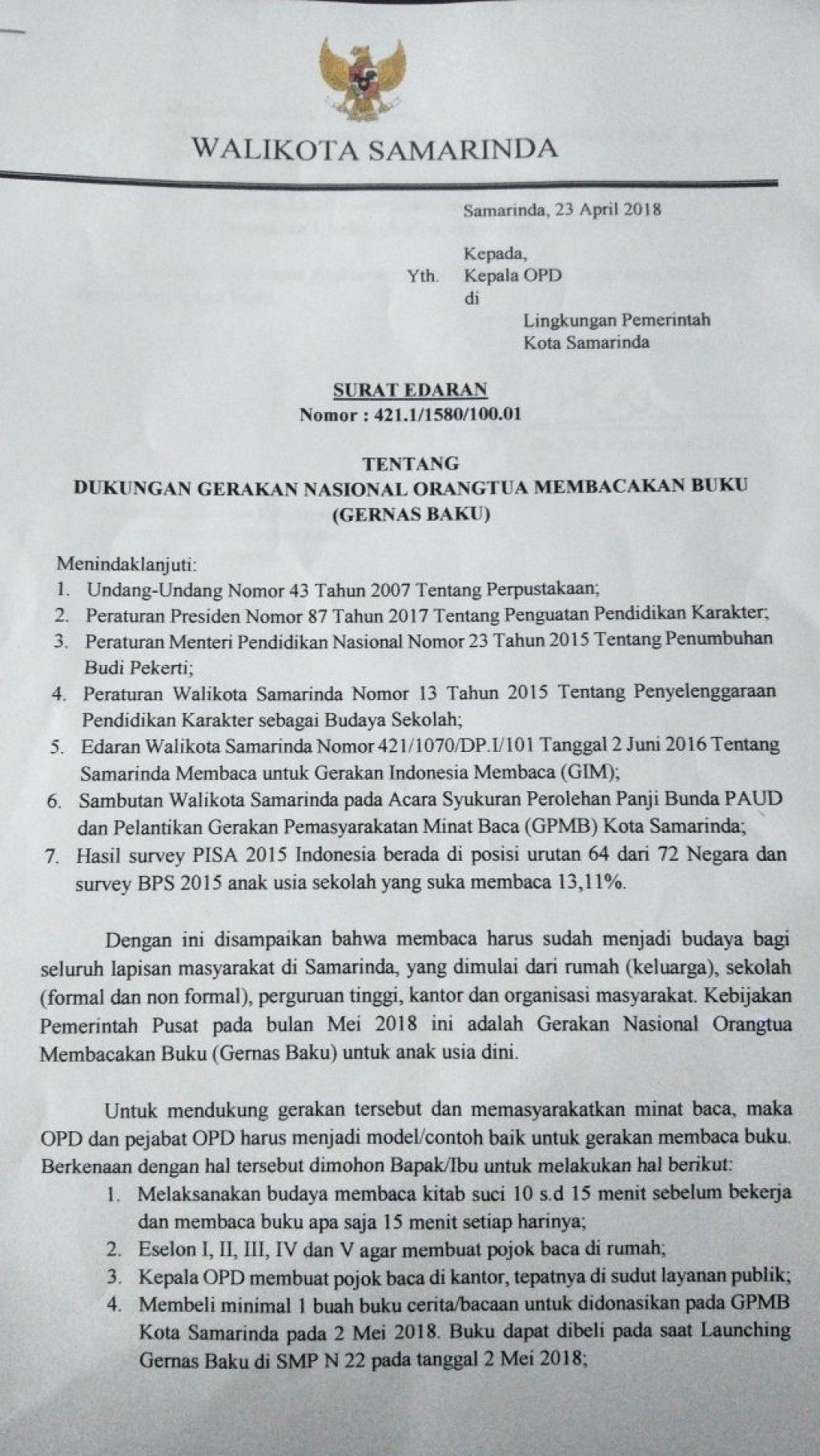 Gerakan Nasional Orangtua Membacakan Buku (GERNAS BAKU)