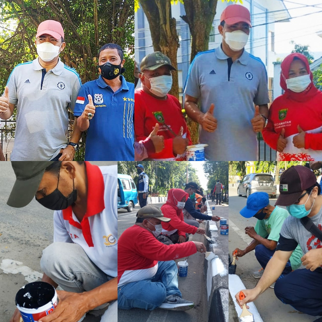 Semangat Gotong Royong Dalam Mengecat Trotoar dan Marka Jalan