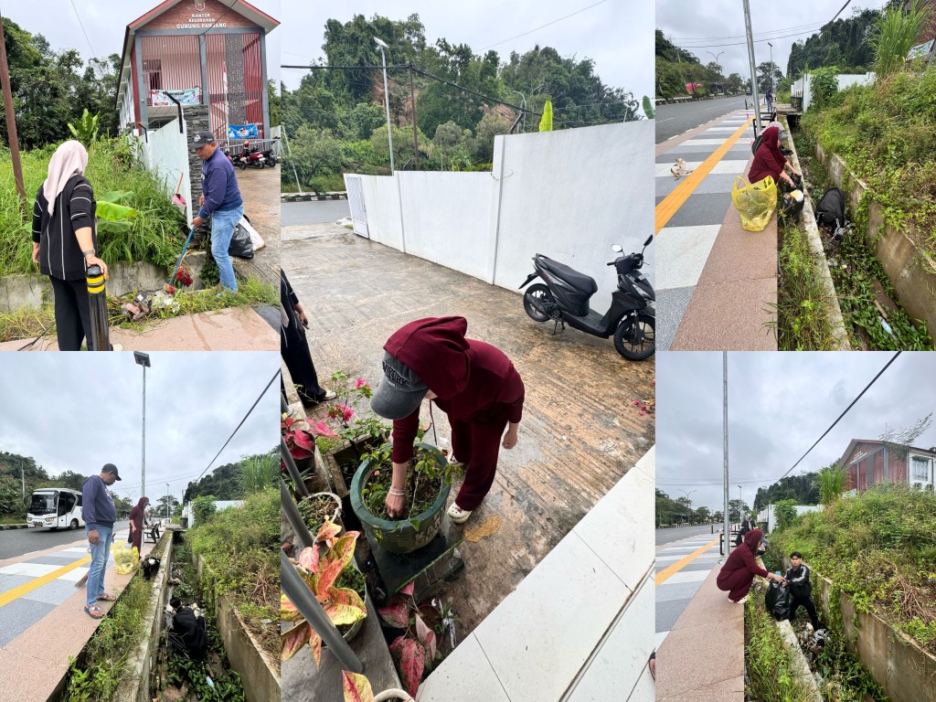 Kegiatan Gotong Royong membersihkan Halaman Kantor Kelurahan Gunung Panjang