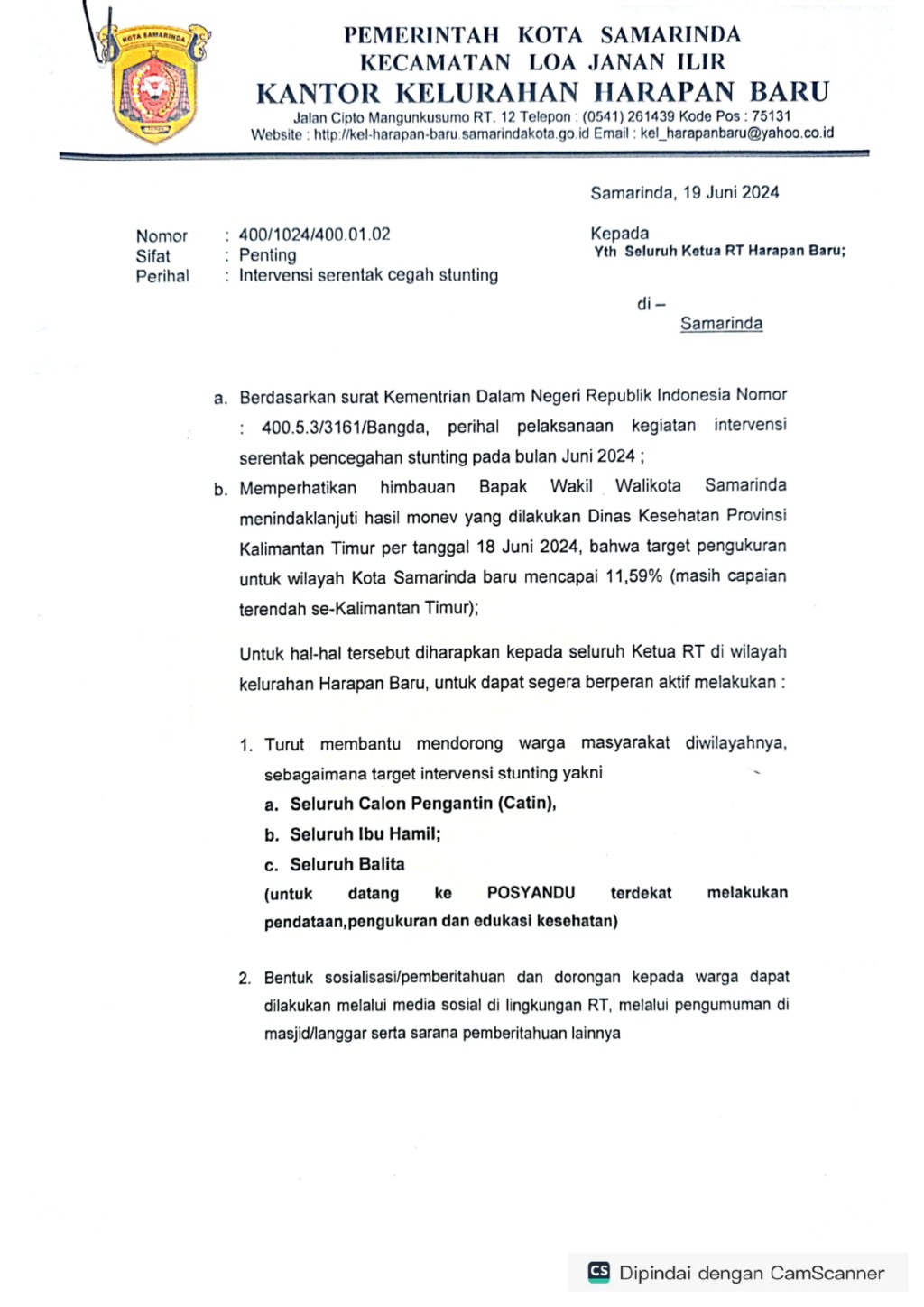 Edaran Intervensi Serentak Cegah Stunting
