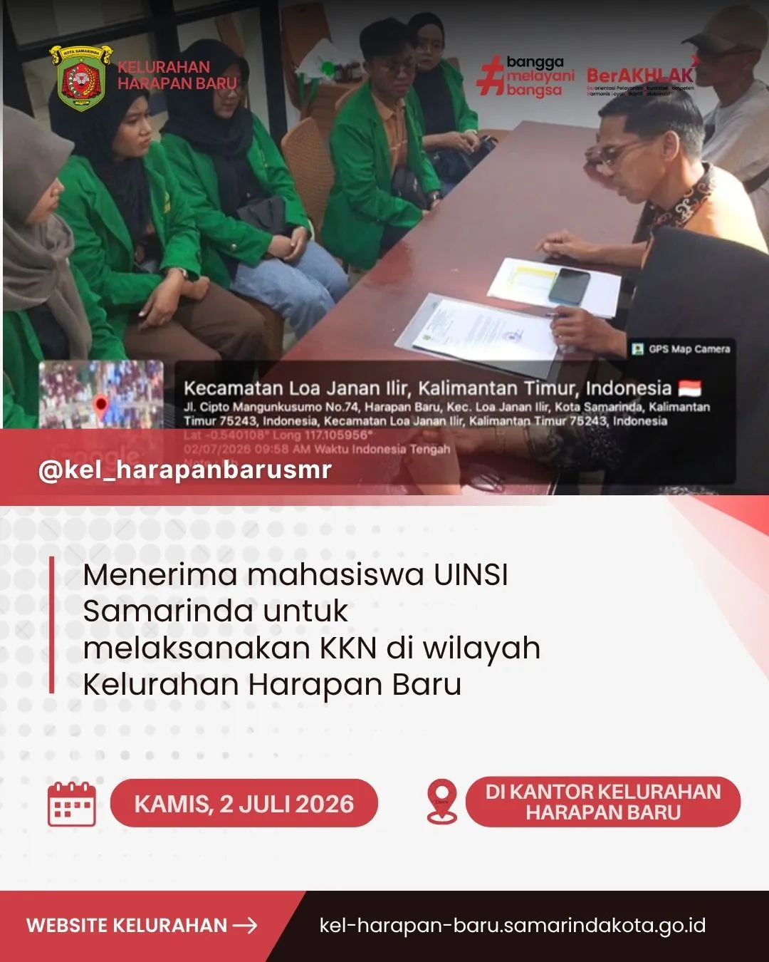 PENERIMAAN MAHASISWA KKN UINSI SAMARINDA DI KELURAHAN HARAPAN BARU