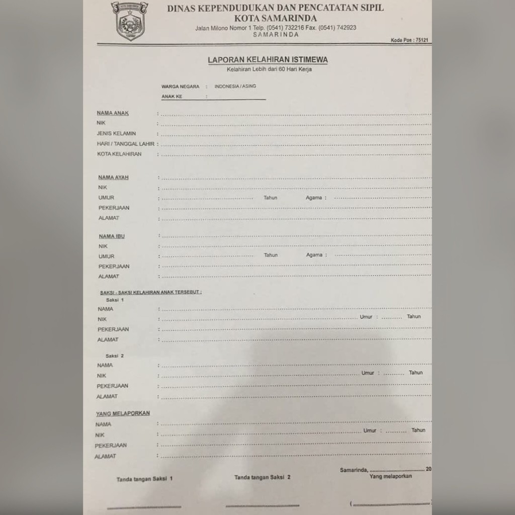 Formulir Pengisisan Akta Kelahiran