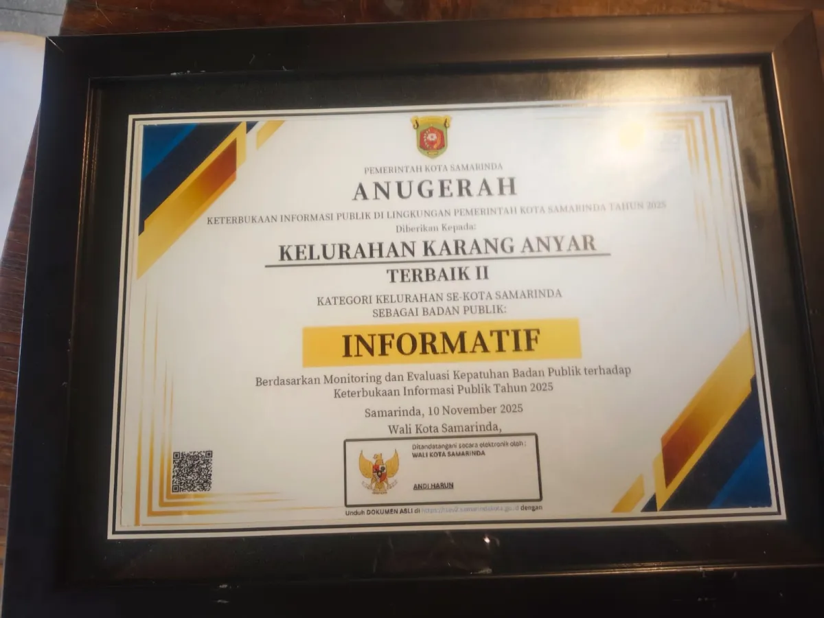 Kelurahan Karang Anyar Raih Juara II Keterbukaan Informasi Publik