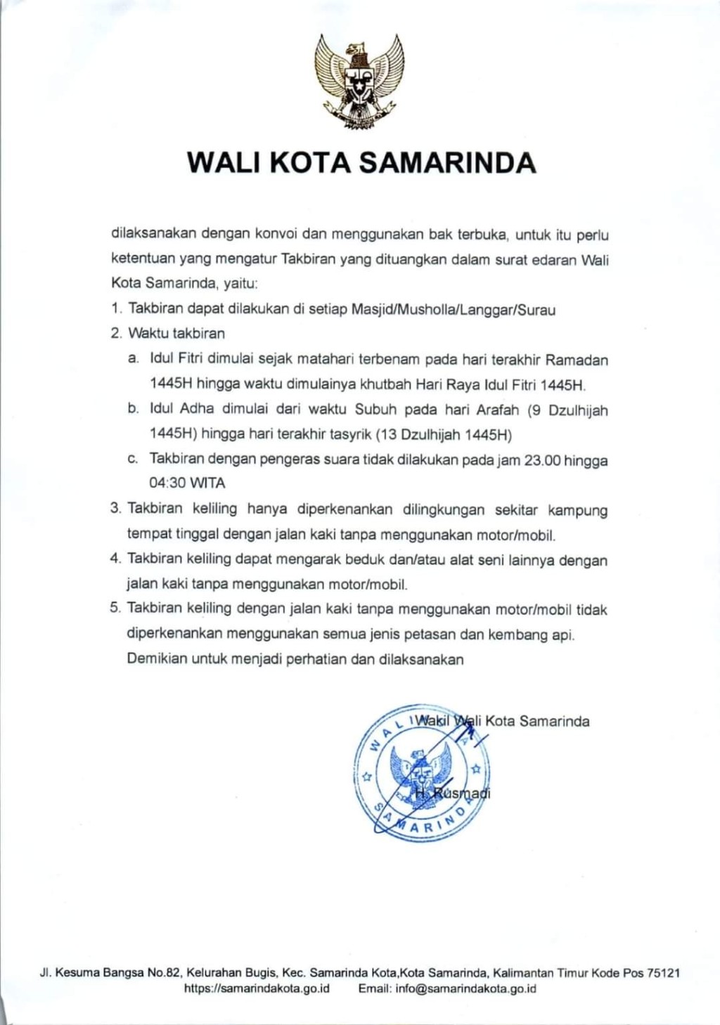 Surat Edaran Wali Kota Samarinda