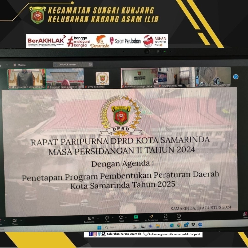 Zoom Meeting Rapat Paripurna DPRD Kota Samarinda Masa Persidangan II Tahun 2024