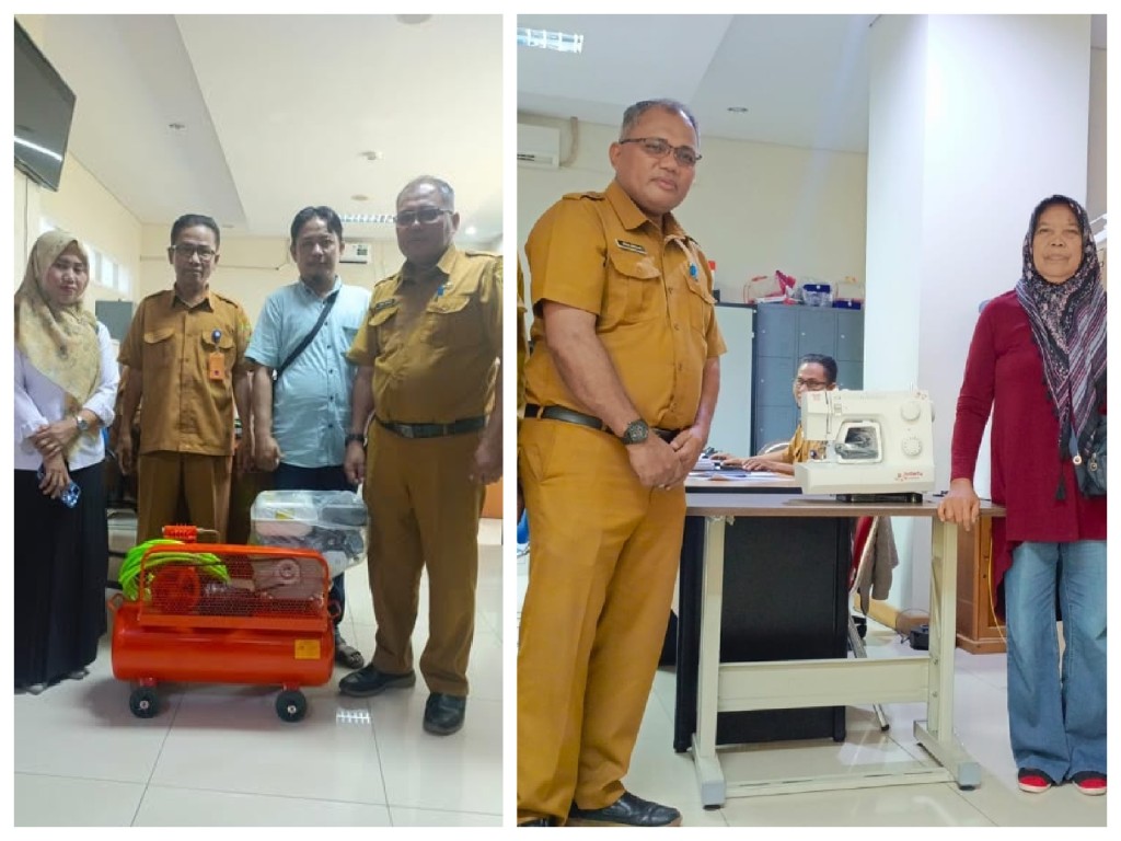 Serah terima bantuan IKM kepada pelaku usaha bengkel dan usaha jahit pakaian dari Dinas Koperasi, UMKM dan Perindustrian Kota Samarinda