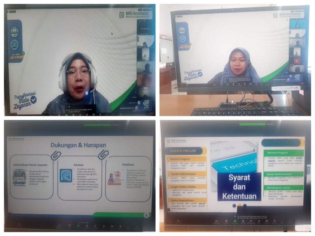 Sosialisaai menggunakan aplikasi zoom meeting Pemberian Informasi tentang Cara Tepat Lunasi Tunggakan Iuran JKN melalui Program Rehab (Cicilan)oleh BPJS Kesehatan Cabang Kota Samarinda