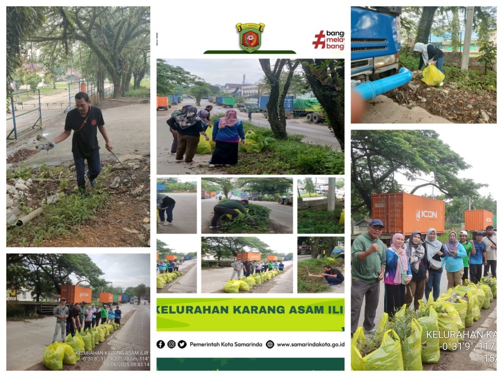 Pelaksanaan Gotong Royong Massal Se Kecamatan Sungai Kunjang di depan Kantor Bulog Jl. Ir. Sutami Kelurahan Karang Asam Ulu