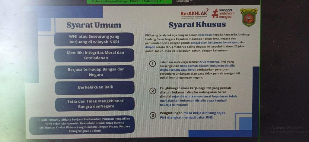 Sosialisasi Pengusulan Tanda Kehormatan Satya Lencana Karya Satya yang dilaksanakan oleh BKPSDM Kota Samarinda