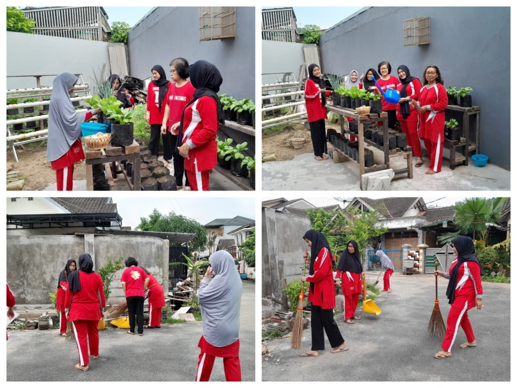 Pelaksanaan kegiatan gotong royong dan menanam sayuran oleh Ketua dan Anggota Dasa Wisma RT. 25