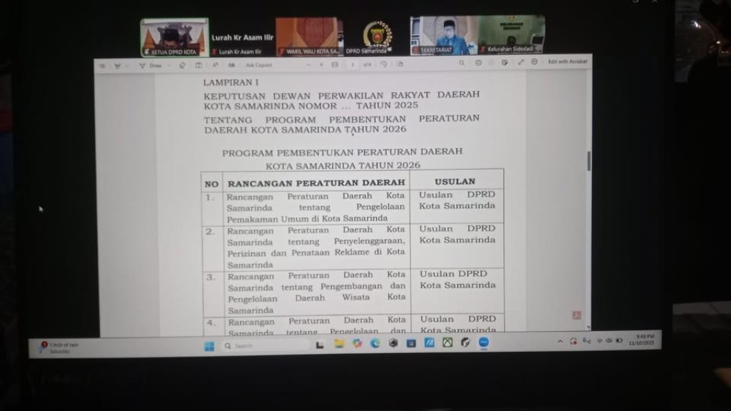 Zoom Meeting Rapat Paripurna DPRD Kota Samarinda Masa Persidangan III Tahun 2025