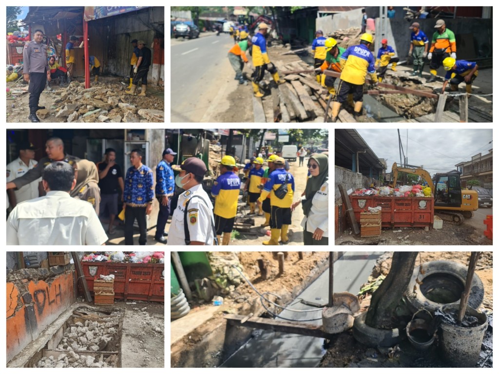 Pengerukan parit sepanjang Jl.Adam Malik dan pembongkaran teras warung warga yang berjualan di atas parit