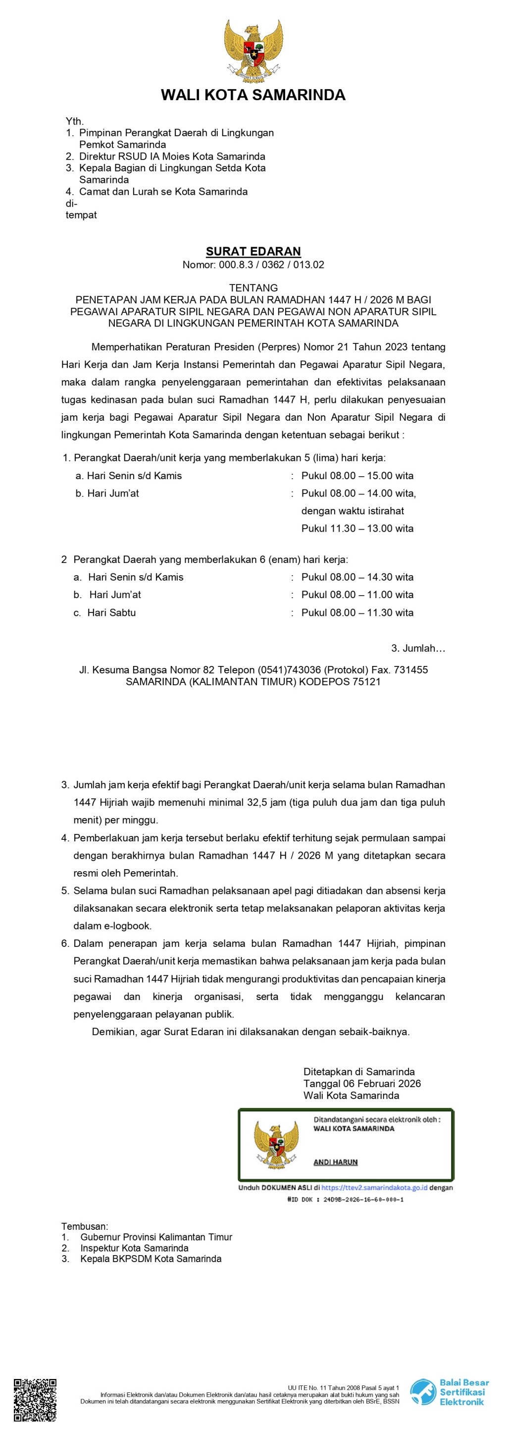 Jam Kerja pada Bulan Ramadhan 1447 H/2026 M