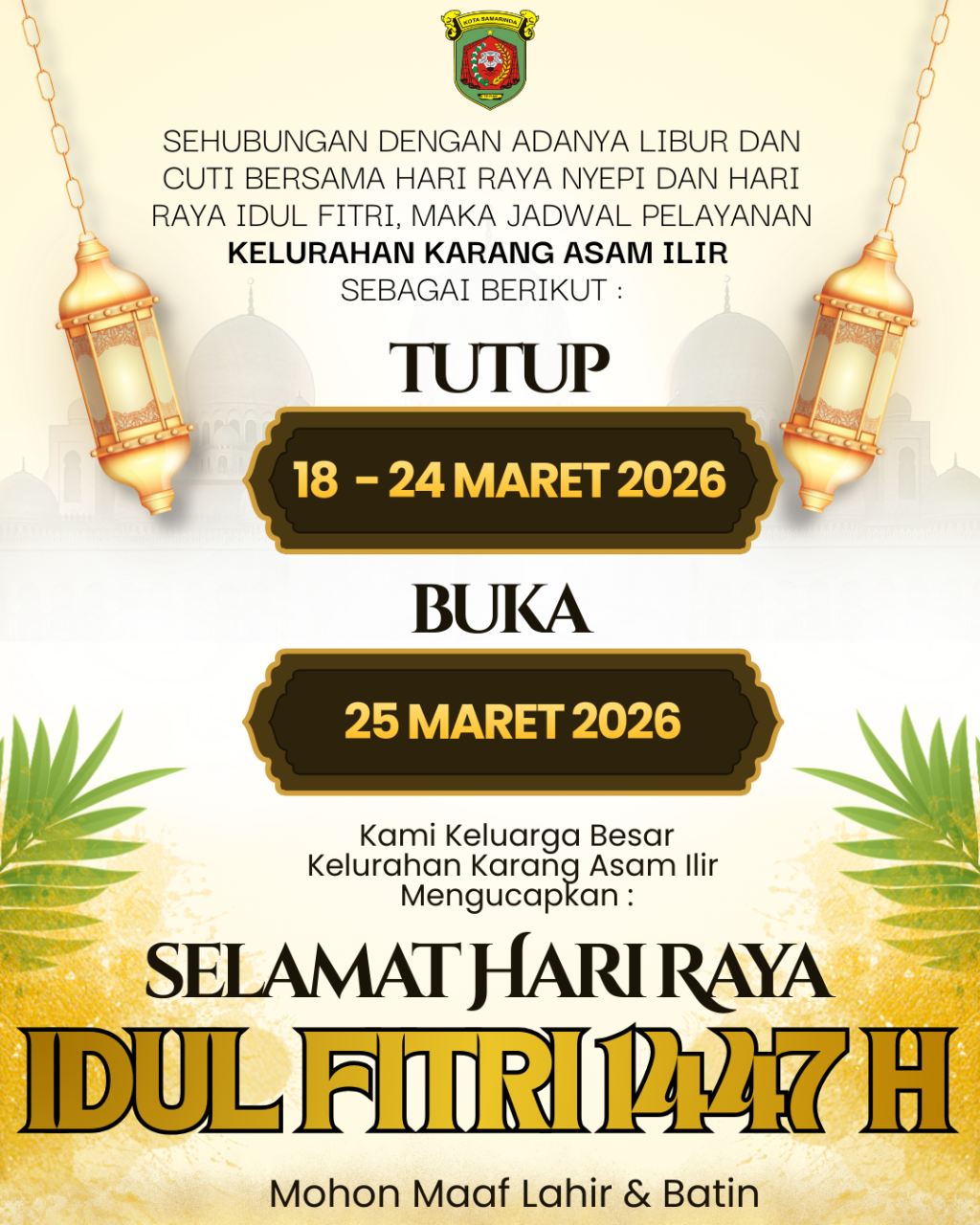 Jadwal Pelayanan Kelurahan Karang Asam Ilir
