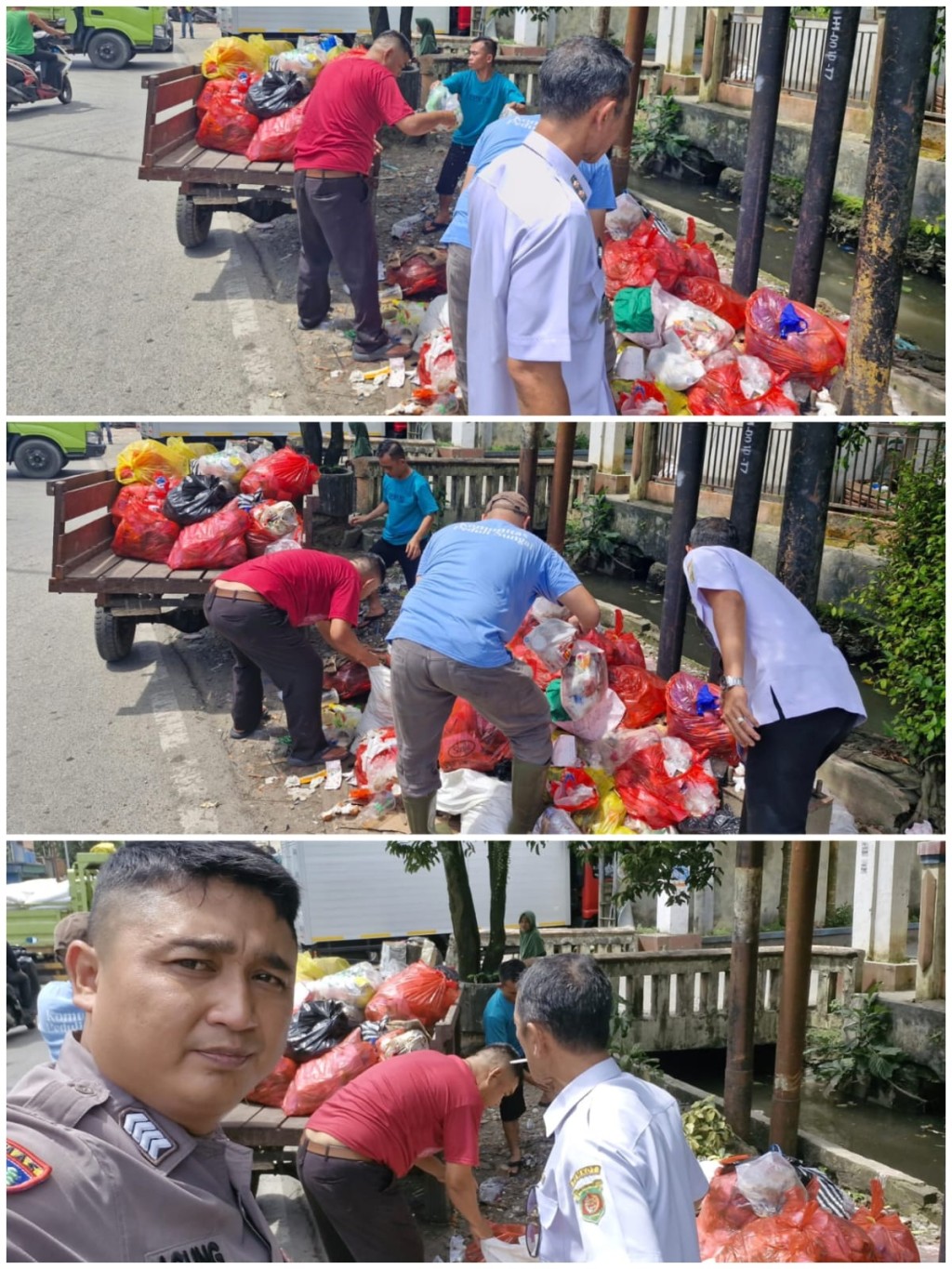Pengangkutan sampah yang berserakan/ dibuang sembarangan di pinggir jalan eks TPS Jl. Ulin
