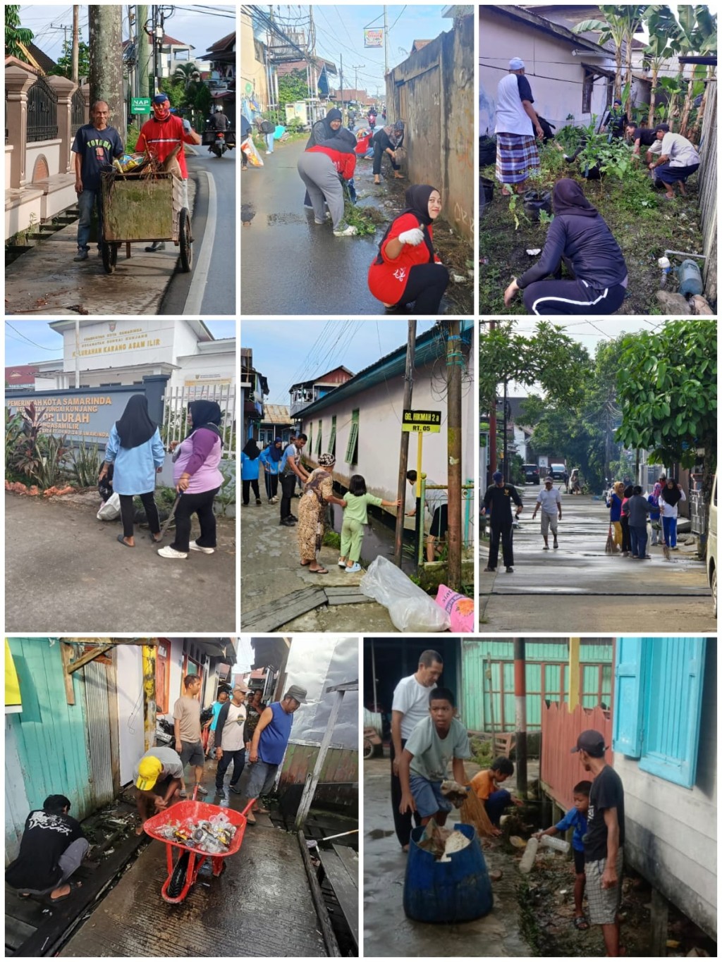 Pelaksanaan kegiatan gotong royong di RT. 04, 05, 07, 08, 09, 10, 11, 19, 23, 25, 29 Kelurahan Karang Asam Ilir..