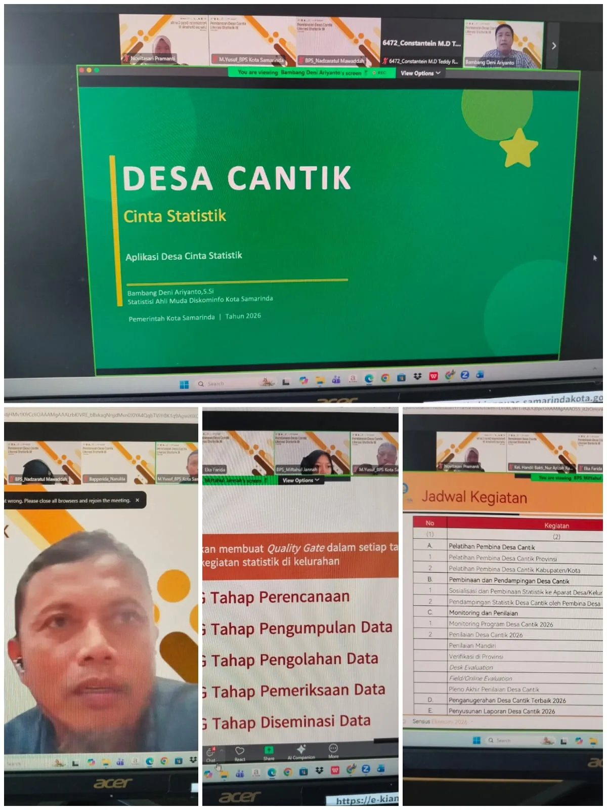 Hari Ke-2 Zoom Meeting Pelatihan Program Desa Cantik (Cinta Statistik) Tahun 2026 yang dilaksanakan oleh Sekretariat Daerah Kota Samarinda
