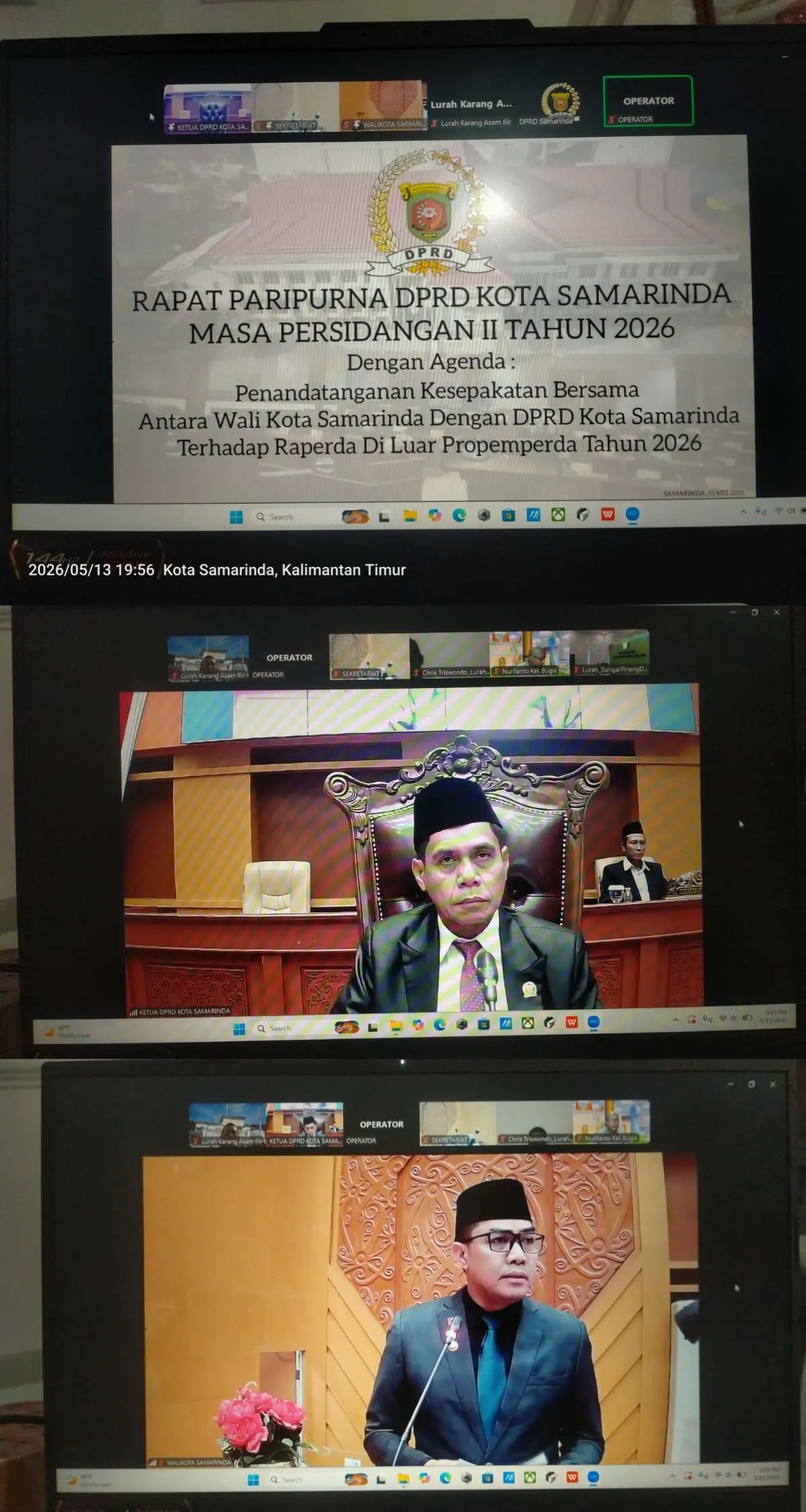 Zoom Meeting Rapat Paripurna DPRD Kota Samarinda Masa Persidangan II Tahun 2026 
