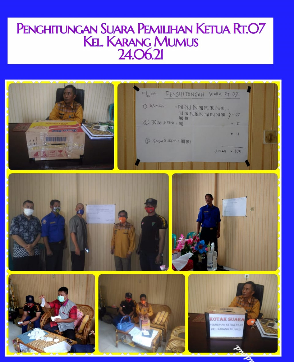 Perhitungan Suara Pemilihan Ketua RT.07 Kelurahan Karang Mumus Kecamatan Samarinda Kota