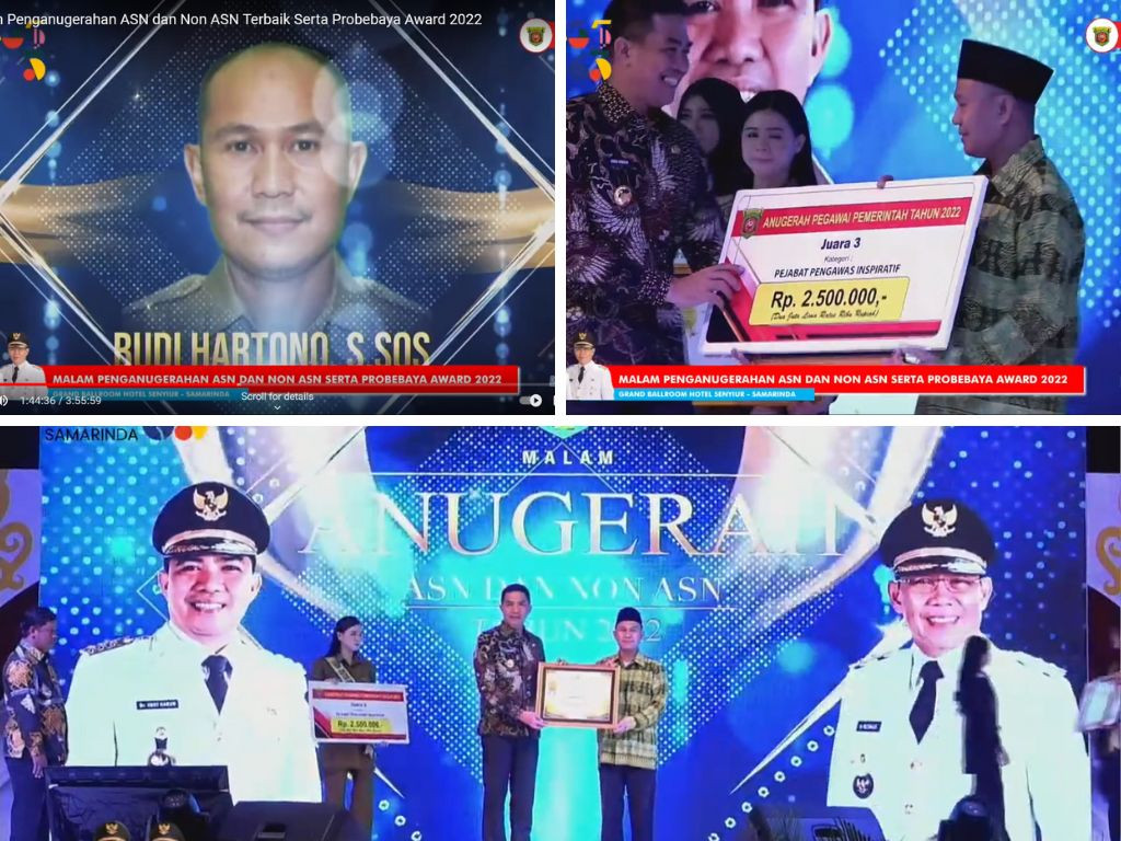 WALIKOTA Samarinda Bapak Dr.H.ANDI HARUN menyerahkan Penghargaan Anugrah ASN & Non ASN kepada Sekretaris Kelurahan Loa Buah Bapak BUDI HARTONO, S.Sos