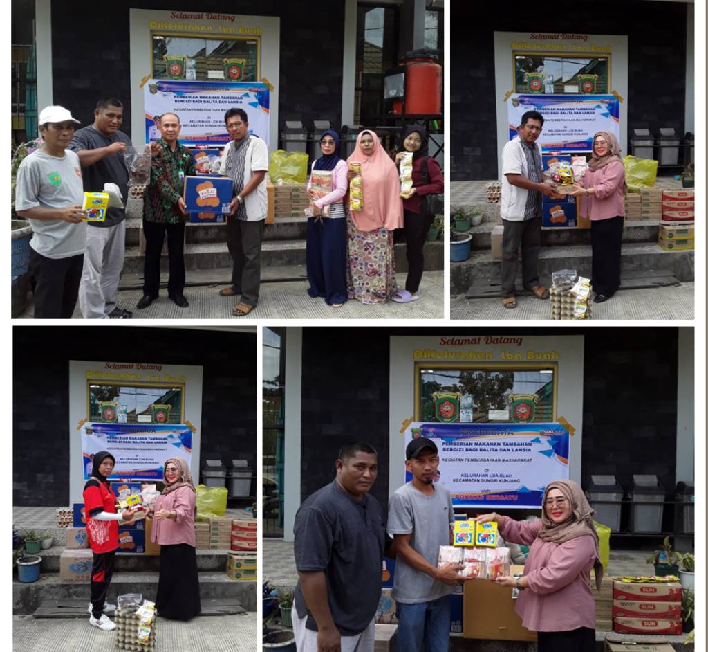 SERAH TERIMA BELANJA BARANG MAKANAN TAMBAHAN BERGIZI UNTUK POSYANDU BALITA DAN LANSIA OLEH POKMAS BERSATU