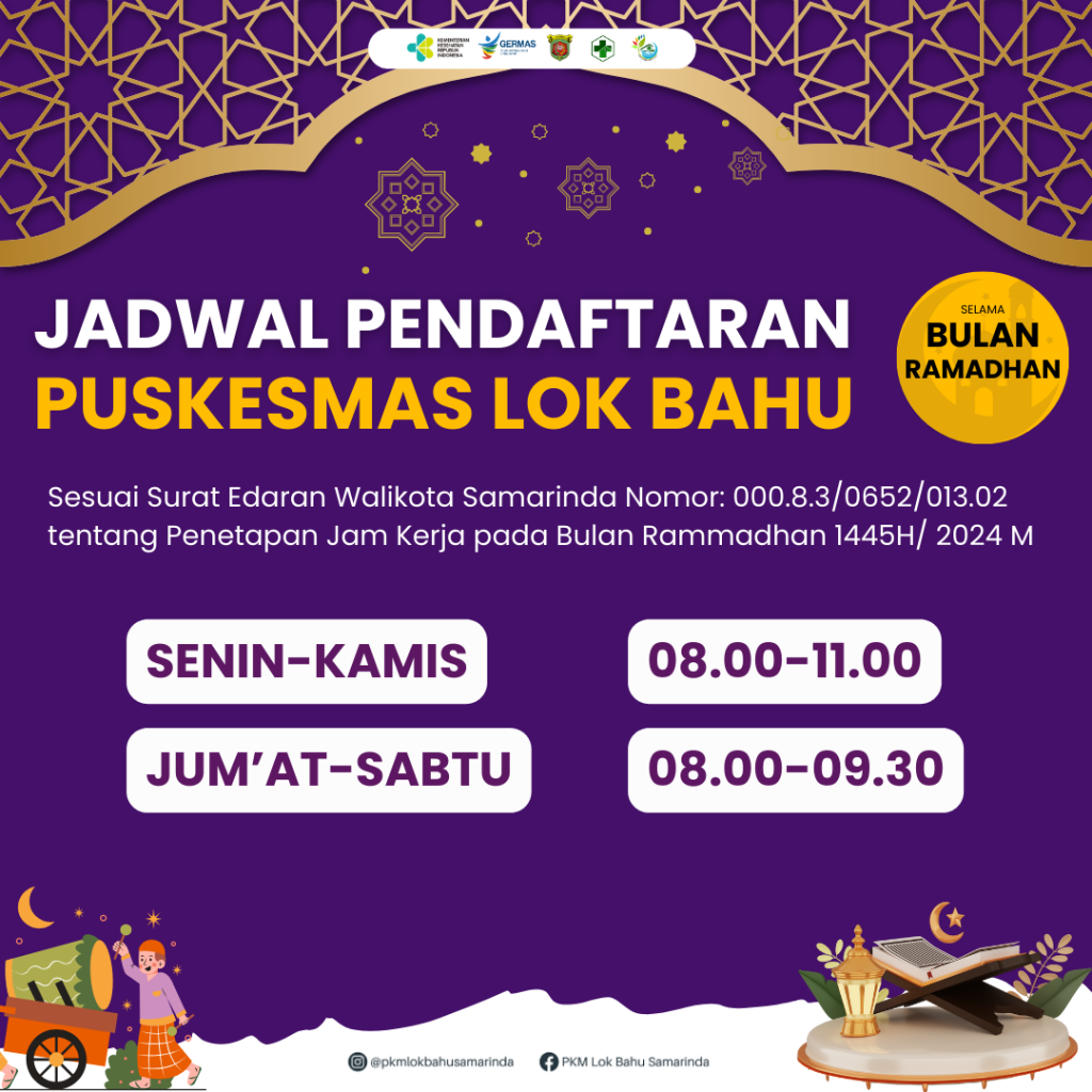 JADWAL PENDAFTARAN PELAYANAN PUSKESMAS LOK BAHU PADA BULAN RAMADHAN 1945H/2024M