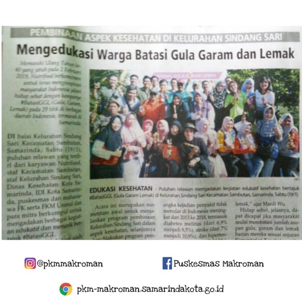 PEMBINAAN ASPEK KESEHATAN DI KELURAHAN SINDANG SARI (Mengedukasi Warga Membatasi Gula, Garam, dan Lemak), 19 JANUARI 2019