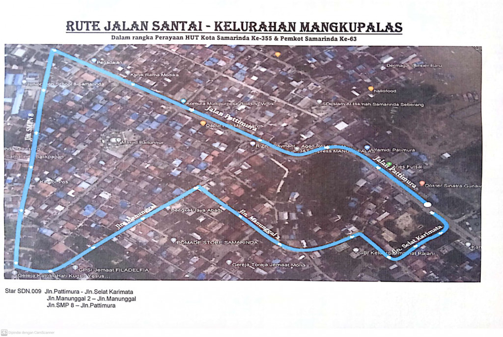 Rencana Rute Jalan Santai Kelurahan Mangkupalas dalam rangka Perayaan HUT Kota Samarinda Ke-355 & HUT Pemkot Samarinda Ke-63 Pada Tanggal,29 Januari 2023