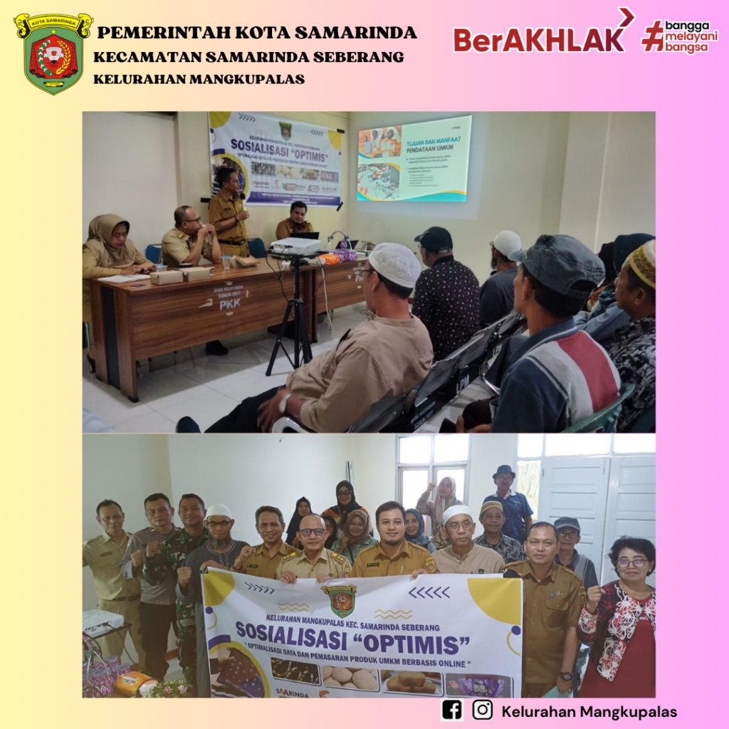 Sosialisasi aksi perubahan OPTIMIS ( Optimalisasi data dan Pemasaran Produk UMKM Berbasis Online) oleh Kasi Ekonomi  Pembangunan & Lingkungan hidup Saharudin, SH