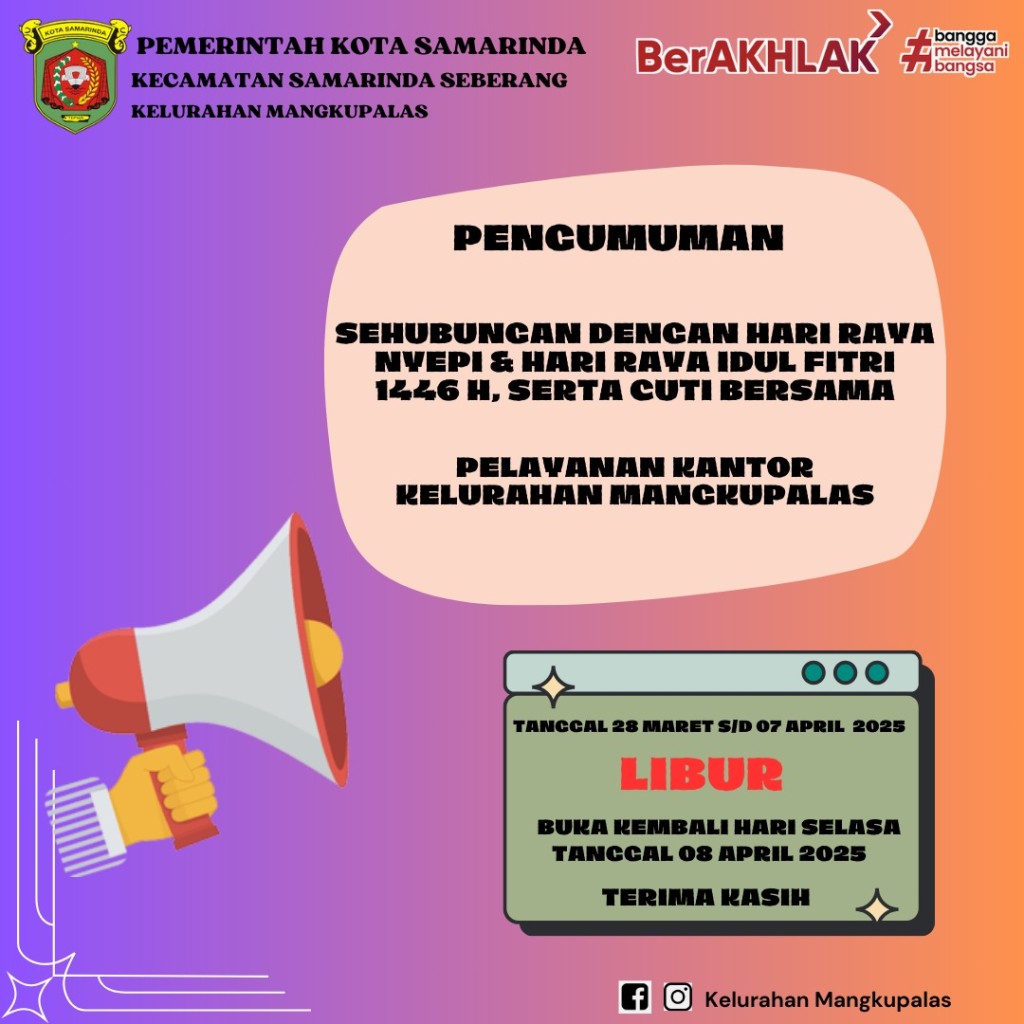 informasi jam pelayanan Kantor Kelurahan Mangkupalas