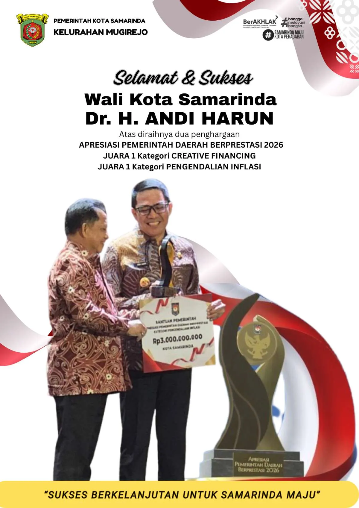 DUA PENGHARGAAN APRESIASI PEMERINTAH DAERAH BERPRESTASI 2026 REGIONAL KALIMANTAN