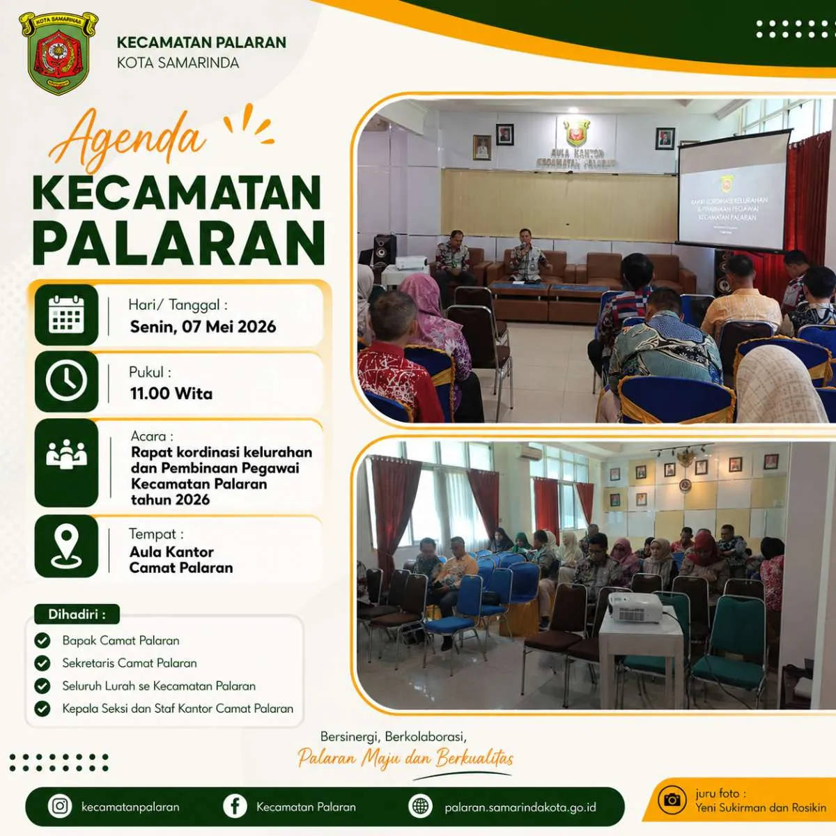 Rapat koordinasi kelurahan dan Pembinaan Pegawai Kecamatan Palaran 2026