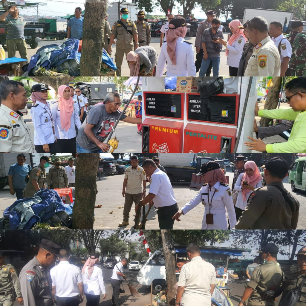 Penertiban dan Pembongkaran Lapak PKL yang Semrawut beserta Pom Mini di Pasar Pagi Depan Masjid Raya Kelurahan Pasar Pagi